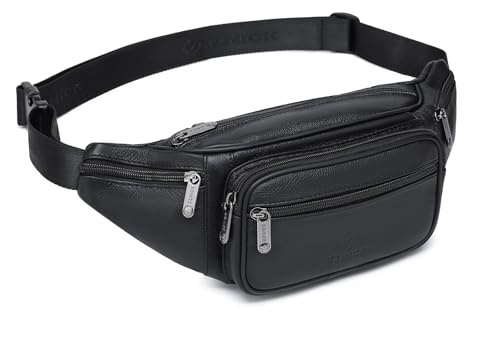 ZZNICK Genuine Leather Fanny Pack/Waist Bag/Organizer with Adjustable Belt, Multiple Pockets For Men and Women