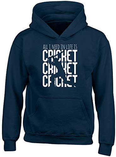 Shopagift All I Need in Life is Cricket Childrens Kids Hooded Top Hoodie Cricket Lover Jumper Hoody Gifts for Boys Girls Navy Blue