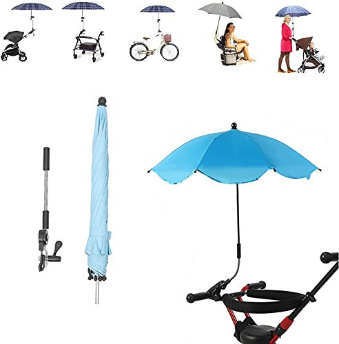 QFWMCW Universal UV Parasol Folding Sun Umbrella SPF 50+ Adjustable Beach Umbrella with Universal clamp Foldable Baby Pram Umbrella for Pushchairs，Buggy Strollers，Beach Chairs，wheelchairs，Pram
