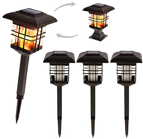 AKTIVE - Pack 4 luces solares, Antorcha solar, Luz efecto fuego, Antorchas de jardín, 8 horas de duración, impermeable, Incluye 1 pila recargable, Antorchas jardín LED, 13.5x46 cm
