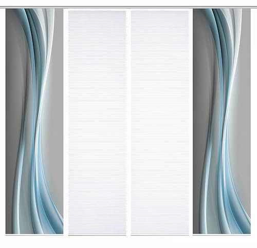 HOME in green 84070 ELANIA Schiebegardine aus recyceltem Polyester, halbtransparent, Farbe:Mint, Größe:245 x 60 cm, Anzahl:4er-Set (2X Motiv. 2X Uni)