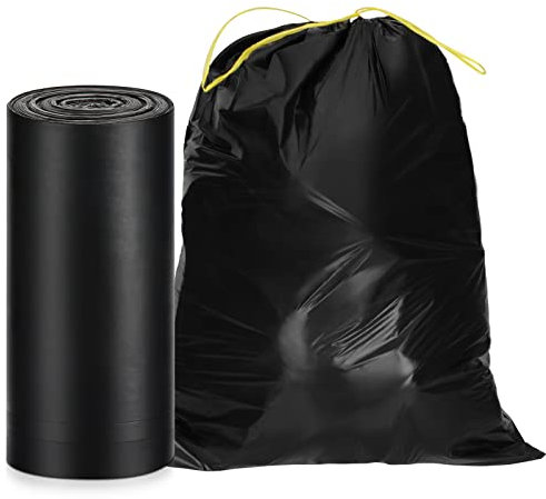 O2frepak Sac Poubelle 125 Litres Lien Coulissant Poubelle Haute,Sac Poubelle Ultra Resistant,Sac Poubelle Noir Tri Selectif Handy Garbage Bag avec Poignees(80X100cm,100 Sacs)