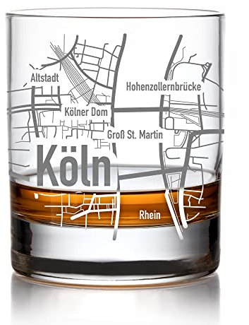 AMAVEL Whiskyglas Mit Gravur der Köln Stadtkarte - Whisky Zubehör, Tumbler Mit Gravur - Köln Souvenir, Geschenk für Männer