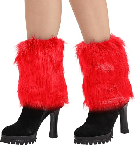 Nanxson Femme Chauffe Jambes Fourrure Jambière Guêtres Courtes Hiver pour Bottes Covers (Rouge)