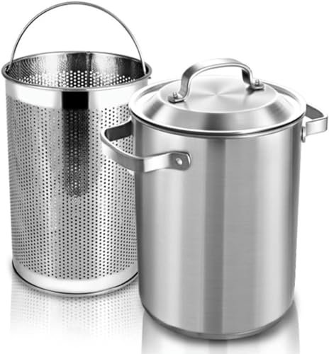 Cooking Pots,Stainless Steel Asparagus Vegetable Steamer, Spaghetti Pasta Cooker Stovetop Oil Deep Fry Pan with Strainer Basket and Lid for Home Kitchen