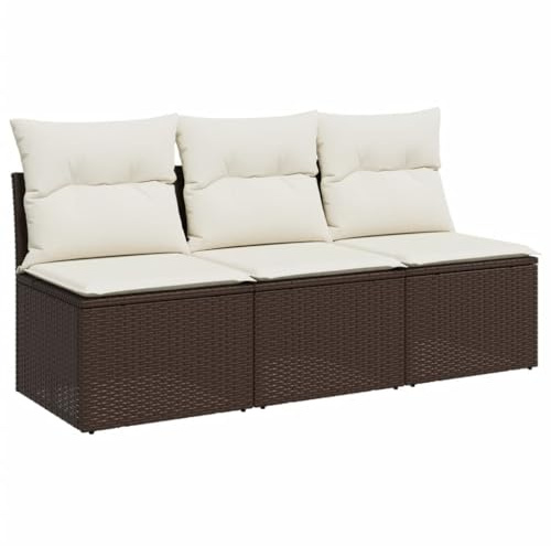 vidaXL Divano da Giardino a 3 Posti con Cuscini in Polyrattan Marrone
