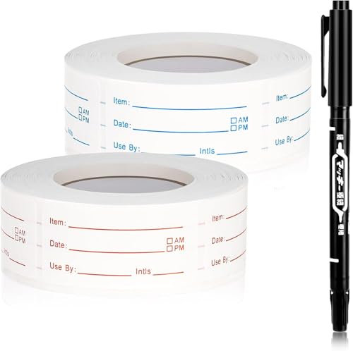 2 Rolls 1000 Pieces Removable Food Stickers,1 x 2 Inch Food Freezer Lables Reminder Food Storage Labels Prep Canning Labels for Jars, Pantry and Meal Containers