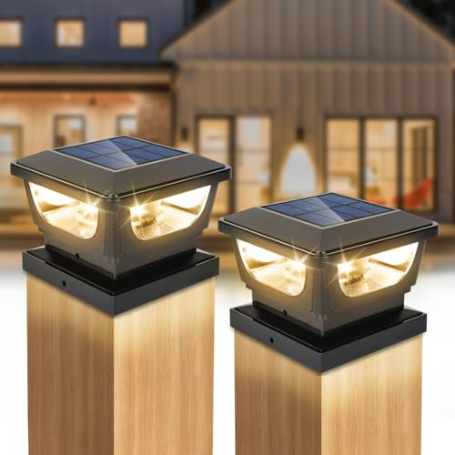 GEYUEYA Home Solar Post Lights,Solar Post Cap Lights 3x3 4x4 inch IP65 Waterproof Landscape Fence Post Cap Lamp Fence Post Lights Outdoor for Patio Fence Wooden Yard Posts-2 Pcs
