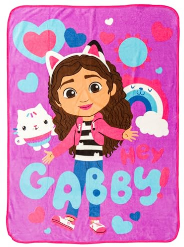 Silver Buffalo Gabby's Dollhouse Cupcake, Hearts, and Rainbows Hey Gabby 45 x 60 Fleece Throw, Soft and Cozy Blanket, 180 GSM