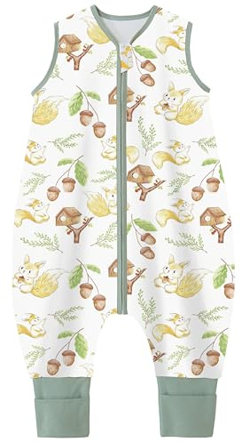 Chilsuessy Babysovsäck med ben, 1,5 tog sovsäck 100 % bomull, året runt-sovsäck med fötter, babysovsäck, sovsäck barn, 1,5 tog/ekorre, 100 cm/babyhöjd 105–115 cm