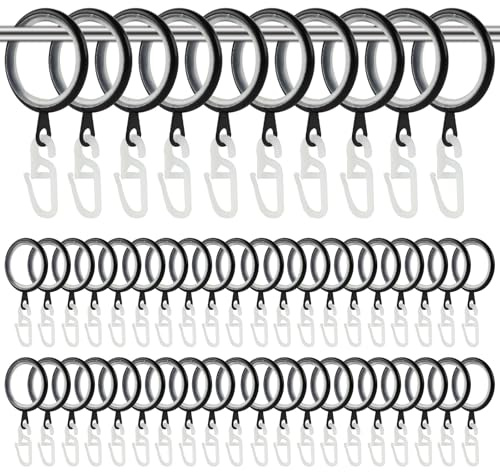 Dzmuero Anillas para Cortinas, 50 Piezas Argollas para Cortinas Metal con Ganchos y Anillo Silencioso, Diámetro Interior de 27 mm, Ganchos Cortinas para la Mayoría de Las Barras de Cortina (Negro)