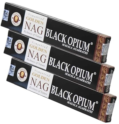 NKlaus 3X Golden Nag Black Opium bastoncini di incenso 45g – Profumazione sensuale e misteriosa per serate rilassanti e meditazione. Räucherwerk naturale