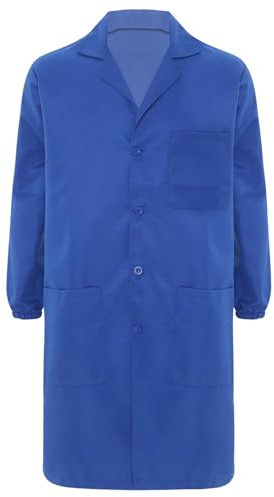 dPois Blouse de Travail Homme Femme Veste Atelier Industrie Laboratoire Manches Longues à Boutons Manteau Travail Chantier Pratique Lycée Bleu Royal L