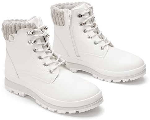 GLAMORA botas de invierno mujer impermeables con forro cálido,suela antideslizante,térmicos de piel sintética (WHITE, mediano, Adulto, Mujer, 38, Números, Sistema tallas calzado EU, mediano)