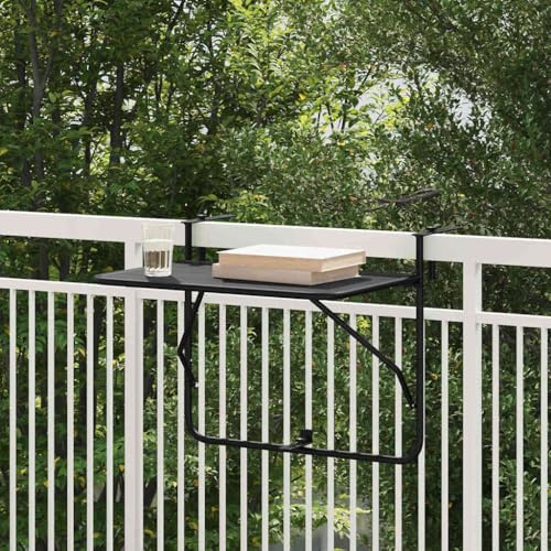 RMIHSJG Tavolo da balcone sospeso regolabile nero 60 x 39 x 65 cm in acciaio pieghevole per terrazza giardino esterno con design pieghevole e robusta resistenza agli agenti atmosferici