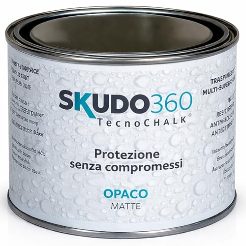 SKUDO360® – Vernice Protettiva Trasparente OPACA Effetto Naturale per Chalk Paint, Legno, Muro, Cemento, Pietra e Terracotta – Finitura Lavabile Extra Resistente Base Acqua Interno/Esterno (500 ml)