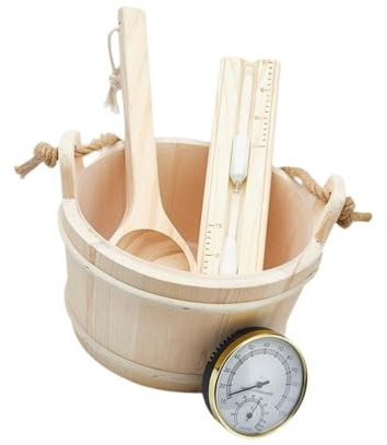 Colcolo Set Secchio E Mestolo per Sauna, Secchio per Doccia, Secchio Manuale, Versatile, di Grande Capacità, Set di Accessori per Sauna con Igrometro E Clessi