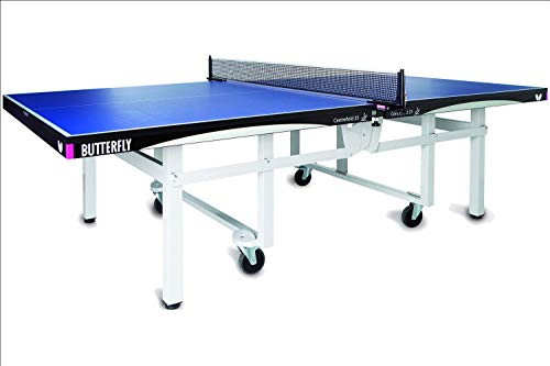 Butterfly Centrefold 25 Table Tennis Table | Rollaway Ping Pong Table | 5-Year Warranty Game Table | ITTF Approved | for Tournaments & Clubs | Pro Net Included | No Assembly | Tournament Used | Blue