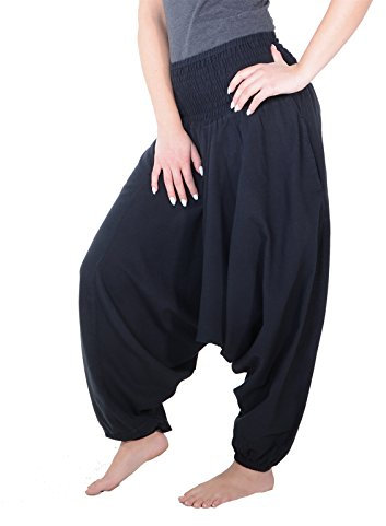 Kunst und Magie Unisex Orientalische Haremshose Pluderhose Pumphose, Größe: Einheitsgröße, Farbe:Black/Schwarz