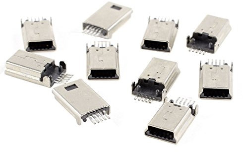 sourcing map Mini USB Type B Male Socket 180 Degree 5-Pin SMT Solder Jack Connector Adapter 10 Pieces