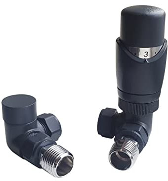 Thermostatic Radiator Valve Set - Anthracite Radiator Valves incl. a Corner TRV & Lockshield Valve – TRV Radiator Valves Ideal for a Vertical Radiator | Sidato Caldo