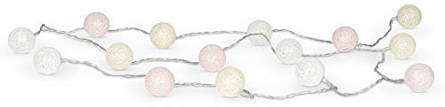 levandeo Guirnalda de luces led, 15 unidades, bolas de algodón, farolillos en rosa claro, rosa, amarillo, blanco, guirnalda decorativa de bolas de algodón
