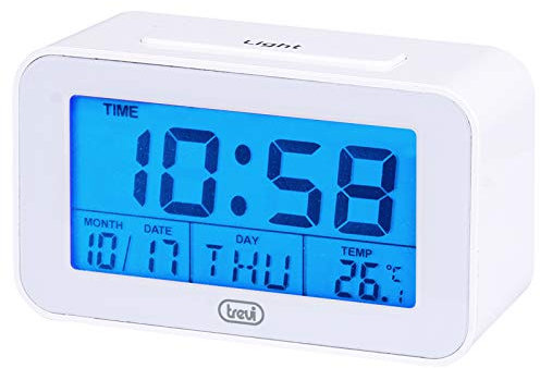 Trevi 0Sl3P50 Orologio Digitale Termometro, Grande Display LCD Retroilluminato, Sveglia Programmabile, Funzione Snooze, Bianco, Unica