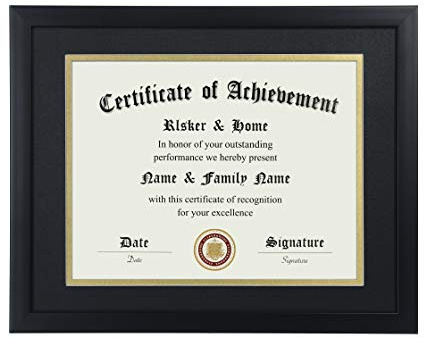 ELSKER&HOME 8.5x11 Certificate Frame - Classic Black Color Frame - Displays Diploma 8.5x11 Inch with Mat - 11x14 Inch Without Mat - For Document/Photo(Double Mat - Matte Black with Gold Rim)