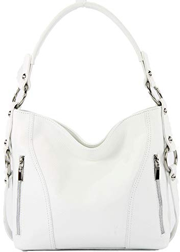 modamoda de T202 Damen Leder Henkeltasche Schultertasche handmade in Italy, Farbe:Weiß