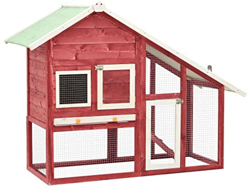 vidaXL Hasenstall rot weiß 140x63x120cm Massivholz
