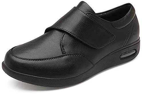 KXSM Scarpe per Diabetici da Uomo Scarpe Funzionali Ortopediche Portatili in Pelle Nera per Il Tempo Libero Pollice Regolabile Valgo Larghezza Ampia Comfort per Sport Anziani Escursionismo,Nero,42