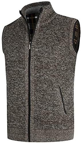 YOUTHUP Gilet da Uomo Senza Maniche Canotta Invernale in Maglia Foderata in Pile con Cerniera Spessa, Marrone, 3XL