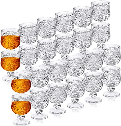 1.75 oz Shot Glasses Set Fancy Cute Shot Glasses Cordial Crystal Shot Glassware Clear Embossed Glass Snifters Drinkware for Wine Sherry Vodka cocktail Beverage Wedding Party Bar Supplies (24 Pieces)