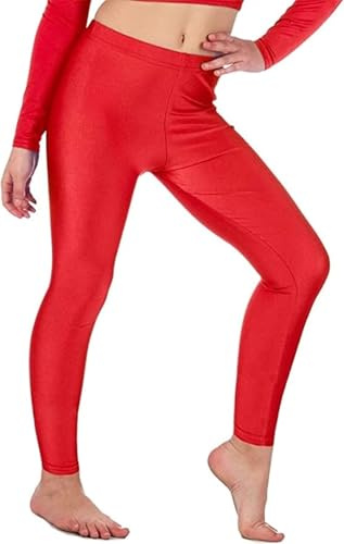 BOOM Prime Leggings da Ginnastica Lucidi da Donna, Collant in Lycra Elasticizzati da Balletto Senza Piede al Neon (Rosso, 2XL)