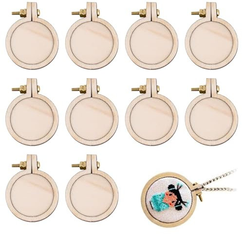 Kreis Stickerei Kreuzstich Ring 10 Stück Ring Anfänger Stickerei Set Holz Stickrahmen Bambus Justierbarer Mini Stickrahmen Runde Holzreifen Kreuzstich Ring für Basteln Sticken Nähen Handwerk Diy Deko