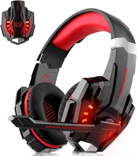 Auriculares Gaming Laspi G9000-Rouge, Rojo, Circumaurales, Alámbrico, PS4, PS5, Xbox One, Switch, PC, Smartphone, Tableta