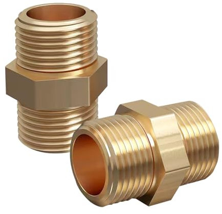 YOUZMY 2 Stück Doppelnippel 1/2 Zoll, Doppelnippel Sechskant 1/2 AG/AG, Messing Außengewinde(Ø 20mm) Messing Gewindefitting Fittings, für Sanitär, Trinkwasser geeignet und Rohranschluss etc