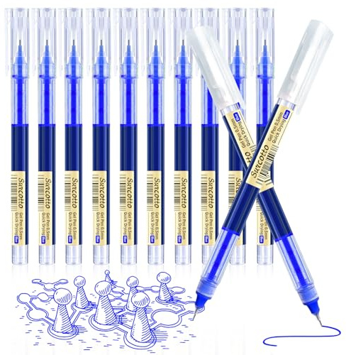 Surcotto Bolígrafos de gel, 12 unidades de tinta de gel azul 0,5 mm, secado ultra rápido, bolígrafos impermeables para escritura, dibujo y delineado
