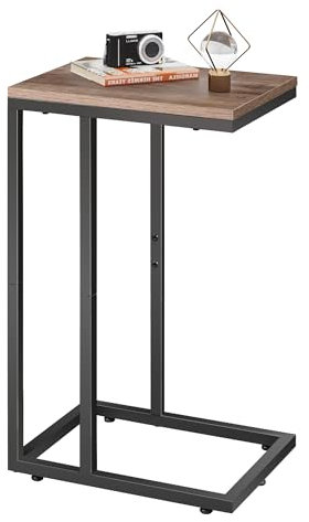 WLIVE Beistelltisch C Form, Nachttisch für Schlafzimmer, Wohnzimmer, Beistelltische mit Metallrahmen, Wohnzimmer Tisch für Couch, Sofatisch Braun