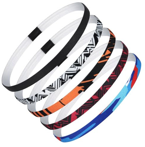 Blooms 5 Stück Haarband Herren & Jungs, Elastische Sport Stirnband Kinder Anti-Rutsch Unisex Haarreifen Männer Damen - Kopfband für Fußball Yoga Laufen