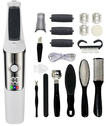 Lima elettrica per piedi per rimuovere la pelle dura, 3 testine intercambiabili (grossolana/media/fine) per talloni screpolati e pelle morta, lima elettrica impermeabile per pedicure con display a LED