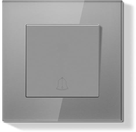 BSEEDLIFE Interruptor de Timbre Empotrado,Pulsador con Marco de cristal,Moderno Pulsador Para Casa y Apartamento,Fácil Instalación (Terminales de Resorte),86 * 86mm Gris