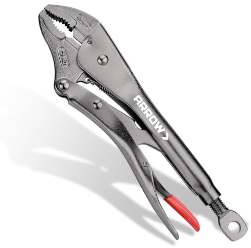 Arrow 10 Curved Jaw Locking Pliers with Screw Extractor, CR-MO Steel, One-Hand Release Locking Pliers, Adjustable Screw, Ergonomic Anti-Slip Handle for Twisting, Welding and Pin Removal