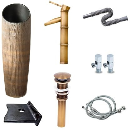 Lavabo De Pedestal De Una Pieza Para Exteriores De 81 Cm De Altura, Resistente, Con Desagüe Para Patio, Resistente A Arañazos.(Set 1)