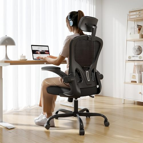 Synorla Desk Chair Ergonomic Office Chair with 330LBS Capacity, High Back Computer Chairs for Long Hours Comfortable, 360° Rolling Swivel Office Chairs for Home with Adjustable Lumbar Support, Black