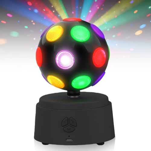 Disco kula LED-Bluetooth, 360° roterande diskokula med flerfärgade lampor, musikkontrollerat festljus med stereoljudeffekt, 3D-discolampa för fest, födelsedag, barnrum, hem