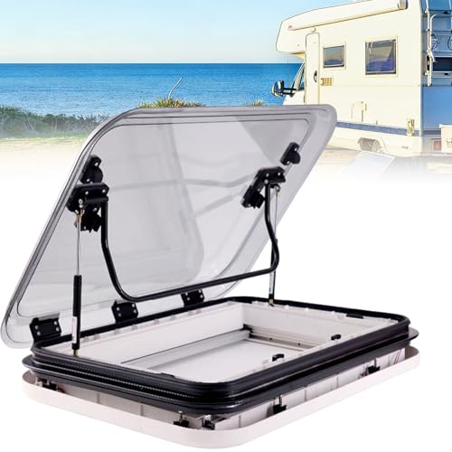RV Caravan Skylight, RV Caravan Roof Window Hatch with LED Light,White Camper Trailer Hatch Sunroof Waterproof Cover for Trailers, Campers, RV and Motorhomes(800 * 500mm (31.5 * 19.7in))