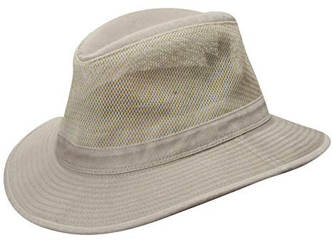 Dorfman Pacific Safarihut für Herren, gewaschener Twill, mit Netzseiten. - Braun - Large