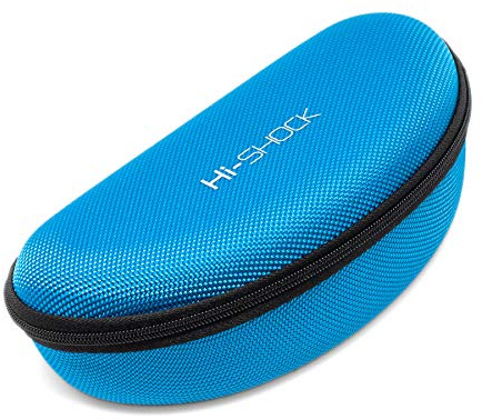 HiShock Custodia per occhiali Hi-Case Shock Absorbing Hard Shell Case with Loop & Zipper - With Microfiber Cloth [durable - water resistant - azure - 18,5cm x 8,5cm x 6,5cm]