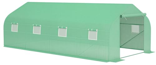 Outsunny Invernadero de Jardín 6x3x2 m Tipo Túnel para Cultivo Plantas Verduras con 8 Ventanas Transpirables y Puerta Enrollable con Cremallera Acero Verde